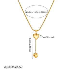 Heart Pendant Tassel Chain Stainless Steel Gold Plated Necklace For Gift Fashion Jewelry - Product Image 5