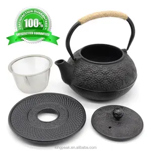 Meilleure vente théière en fonte 30oz avec infuseur et dessous de plat bouilloire japonaise Tetsubin/service à thé en fonte