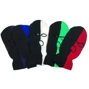 Masque de ski à 3 trous, couverture faciale tricotée, complète, cagoule pour l'hiver, sport de plein air, couleur assortie
