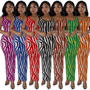 ZHEZHE Elegante Abito Lungo da Donna 2024 con Motivo <span class=keywords><strong>Zebrato</strong></span>, Schiena Aperta e Top Senza Maniche Casual - Product Image 2