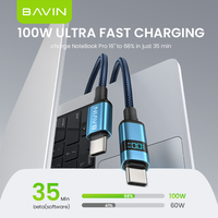 Câble USB-C vers USB-C BAVIN CB368 CC 100W à charge rapide avec écran LED en PVC pour téléphone portable Android et ordinateur portable