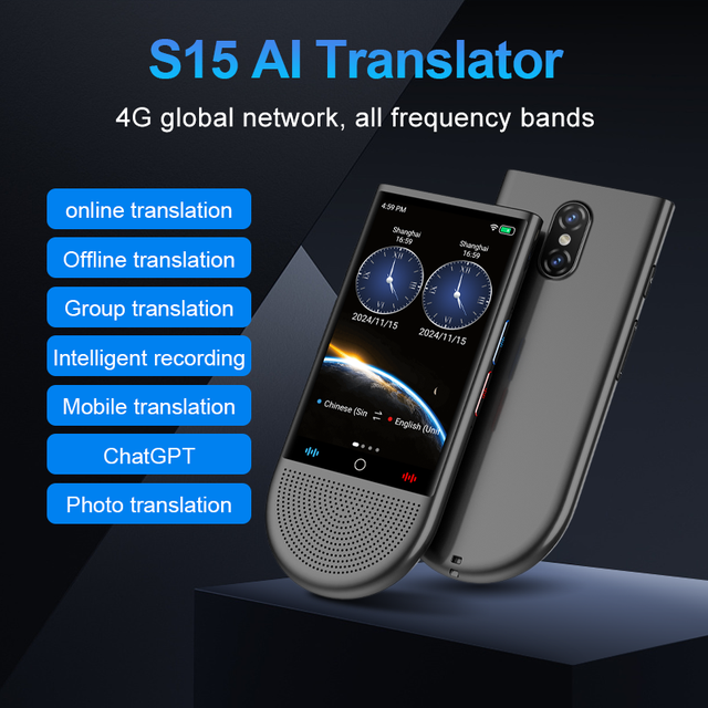 2026 Newest 4G Portable AI Translator 16GB Memory 148 Language Smart Translate in Real Time Voice Photo Offline Translator S15