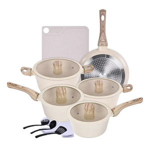 High Quality Pot Pan <b>Silicone</b> Glass Lids Soft Touch Handle Non Stick 14 Piece Forged Aluminium Ceramic Cookware Set - Product Image 1