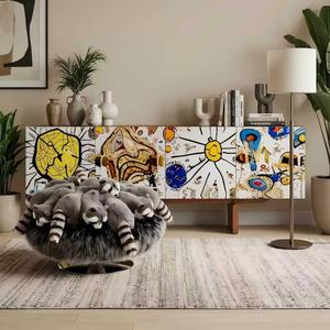 Aparador de Madera Sólida de Lujo con Diseño Artístico de Graffiti, Mueble de Almacenamiento Contemporáneo para Pasillo, Galerí<span class=keywords><strong>a</strong></span> y Diseño Interior de Villas Modernas - Product Image 5
