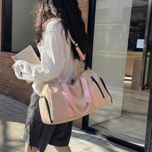 Travel Bag Nylon Duffel With Zipper Closure For Gym And Leisure Unisex Off White Pink Black Blue Dark Brown Solid Color - Product Image 1