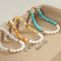 Bracelet Dina en perles d'eau douce, pierres colorées, plaqué or 18 carats, acier inoxydable, empilable, bijoux pour femmes