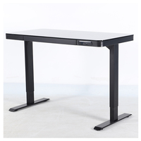 Bureau intelligent debout en verre E4 avec USB, table de bureau électrique réglable en hauteur avec tiroir, cadre de bureau sur pied à double moteur