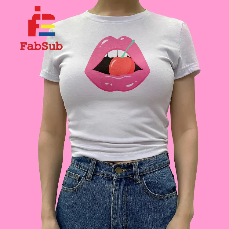 Sublimación Top corto para mujer Poliéster Algodón Camiseta personalizada para bebé Sublimación Color pastel Crop Tops para mujer