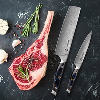 Damascus Santoku-mes met lemmet & hars handvat |   Ultrascherpe VG10 kern voor chefs, flexibele MOQ-opties