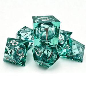Custom Logo Green Liquid Core <b>Dice</b> <b>Set</b> 7pcs Sharp Edge Resin DND <b>Dice</b> for RPG Board Games - Product Image 2