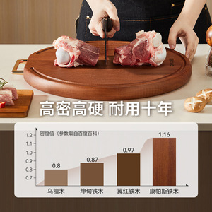 Ironwood Cutting Board Round Solid Wood Thickened Non Slip Household Chopping Block Large Medium Small - Product Image 4