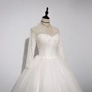 NDB10968 Vestido <span class=keywords><strong>de</strong></span> Novia Nuevo <span class=keywords><strong>de</strong></span> <span class=keywords><strong>Manga</strong></span> <span class=keywords><strong>Larga</strong></span> con Cola <span class=keywords><strong>de</strong></span> Falda Voluminosa Brillante y Efecto Adelgazante - Product Image 5