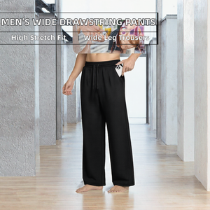 Pantalones casuales de pierna ancha para hombre, pantalones rectos con cintura elástica y cordón, ropa ligera de verano para estar en casa - Product Image 2