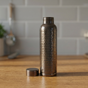 Premium Midnight Black Hammered Pure Copper Water Bottle 1000ml Handcrafted Dimpled Ayurvedic Flask Gym Sports Metal <b>Drinkware</b> - Product Image 2
