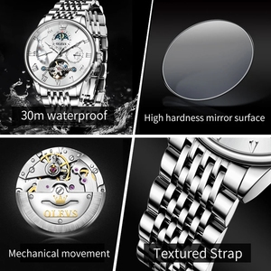 Montre homme OLEVS 7009 originale, montre squelette automatique de luxe pour homme, calendrier, étanche, montre à aiguilles, phase lunaire, montre mécanique - Product Image 3