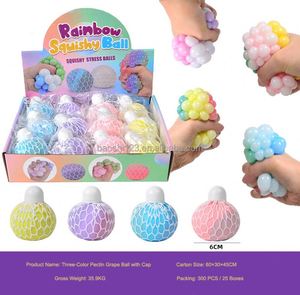 ลูกบอลบีบสีรุ้งขนาด 6 ซม. ของเล่นแปลกใหม่เปลี่ยนสีได้ ลูกบอลแป้งรูปองุ่น TPR บอลบีบนุ่ม ของเล่นบีบคลายเครียดสำหรับเด็กและผู้ใหญ่ - Product Image 3
