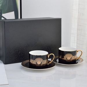 Bone China Coffee <b>Cups</b> and Plates Light Luxury Retro Black Glazed Afternoon <b>Tea</b> <b>Cups</b> 2-piece Gift Box <b>Set</b> - Product Image 5