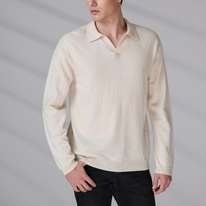 Fournisseur de tricots, haut tricoté à manches longues sur mesure, pull polo en cachemire 100% de haute qualité, décontracté, hiver, pour homme - Product Image 3
