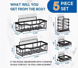 YOTO 5個セット 防錆炭素鋼製バスルームオーガナイザー 穴あけ不要 浴室収納ラックセット 壁掛け収納オーガナイザー - Product Image 2