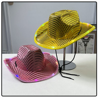 Cappello da Cowboy Luminoso a LED di Lusso per Halloween e Carnevale, Cappello Western con Paillettes Colorate, Accessorio per Spettacoli e Feste, Disponibile in Diversi Colori
