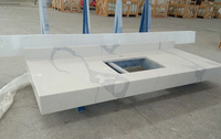 Comptoirs de salle de bain en quartz blanc double préfabriqués et comptoirs de cuisine en quartz blanc Calacatta