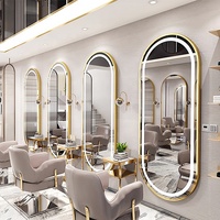 Miroir de salon ovale moderne en or blanc, portable, de luxe, éclairé, avec tiroir, pour hôtel et salle de bain