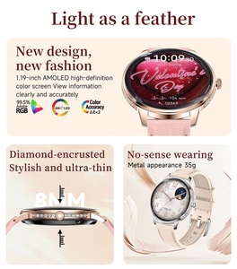 Montre connectée HK38 pour femmes, écran AMOLED 1,19 pouce, appels Bluetooth, NFC, IP68, fréquence cardiaque, SpO2, suivi du sommeil, du stress et des cycles menstruels, ultra-fine 8 mm, ronde, vente en gros OEM ODM - Product Image 5
