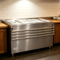 Bain-marie électrique commercial OUTE à 4 bacs avec tiroir chauffe-plats en acier inoxydable, table chauffante pour buffet