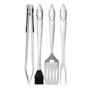 Ensemble d'outils de cuisson pour barbecue de 18 pouces, spatule, fourchette, brosse à badigeonner et pinces en acier inoxydable Extra épais pour le Camping Portable