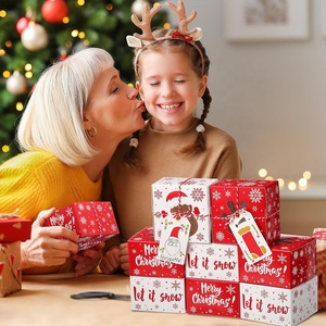 Pie Donut Cookie Panadería Cajas de embalaje de alimentos Caja de regalo de cupcakes de dulces reciclable personalizada con ventana Patrón elegante Navidad Rojo - Product Image 5