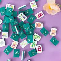 Ubin Mahjong Akrilik 3 Lapis Warna Hijau Zamrud Berkualitas Tinggi, Motif Bintang Lima Berwarna-warni & Seni Burung Bambu Hijau, Permainan Mahjong Amerika