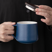 Cadeau Bureau de luxe Tasses à thé en céramique noire mate avec couvercle Blanc