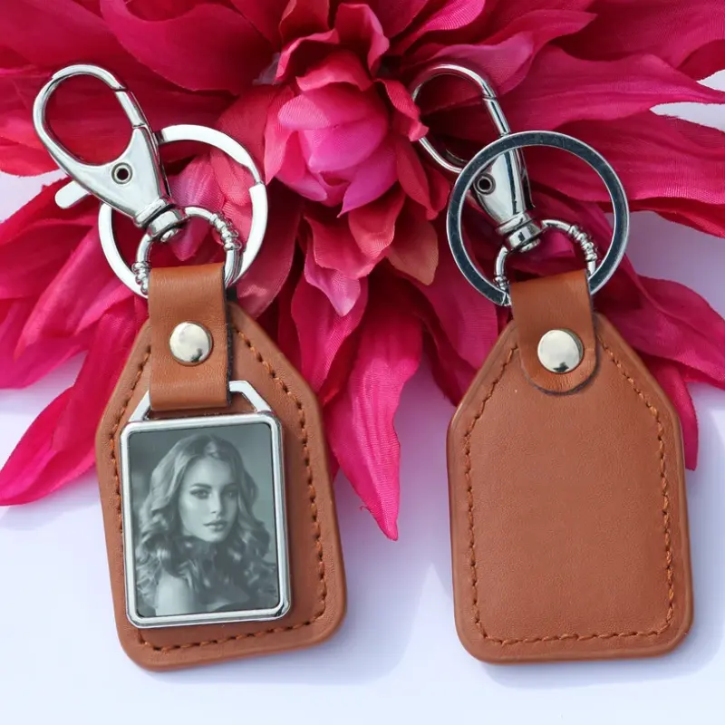 Custom Leather Photo Picture Key Ring Photo Frame Key Chain Car Keychain Personalized Gift For Dad