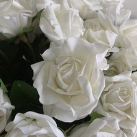 V570 Fleurs artificielles en soie de haute qualité, faites à la main, 3D, grandes, à longue tige, toucher réaliste, latex, roses blanches ivoire