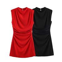 UNIZERA 2026 Nouvelle Robe Courte Plissée Unie Sans Manches à Col Rond et Épaules Rembourrées pour Femme 2157225