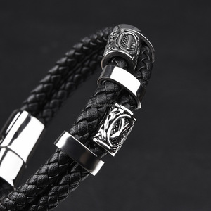 Pulsera de Cuero <span class=keywords><strong>para</strong></span> Hombre con Runas Vikingas de Acero Inoxidable, Pulsera de Cuero Genuino, Pulsera Punk Vikinga, Regalo <span class=keywords><strong>para</strong></span> Él - Product Image 4