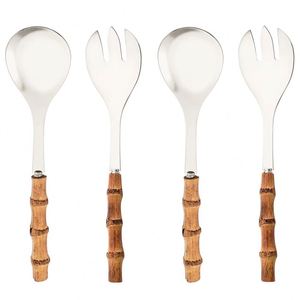 Juego de Cubiertos de Acero Inoxidable al por Mayor con Diseño de Mango de Bambú para Servir Ensaladas, Tenedores y Cucharas para Hoteles y Restaurantes - Product Image 1