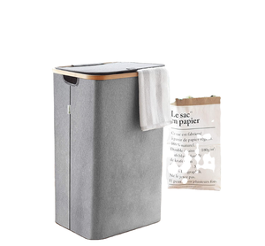 Cesto de Ropa Sucia Alto de Alta Calidad con Asa de Bambú, Gran Capacidad, Tela Oxford, Tapa Impermeable Personalizable, Almacenamiento para Baño - Product Image 1