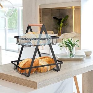 Cesto di frutta in ferro battuto a tre strati con griglia portatile per la cucina di casa e il soggiorno - Product Image 2