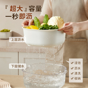 HeDou C Vegetable Washing <b>Basket</b> Double Layer <b>Plastic</b> Filter <b>Basket</b> Kitchen Colander Strainer Set - Product Image 3