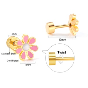 Pendientes Personalizados de Acero Inoxidable 18K 24K con Logotipo Personalizado, Pendientes de Botón para Mujer, Joyería Chapada en Oro - Product Image 3