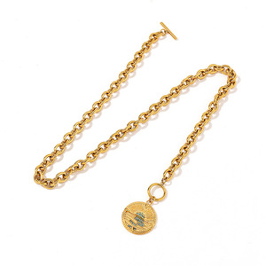 Collar con colgante de diamante azul dorado, cadena redonda chapada en oro de 18k, joyería de moda para mujer, estilo europeo - Product Image 3