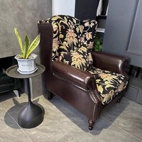 Blumen-Tiger-Stuhl im Französischen Retro & Amerikanischen Stil Stoff-Leder Hochlehner Wohnzimmerstuhl mit Massivholzbeinen Wohnmöbel