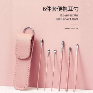 Stainless Steel Ear Pick Set 6Pcs <b>Pink</b> Portable Ear Cleaning <b>Tool</b> <b>Kit</b> For Earwax Removal - Product Image 1