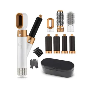 Hair Styler 7 In 1 Hot air brush Comb High Speed Hair Dryer Professional Straightener Electric Hair Curler Set with Leather box