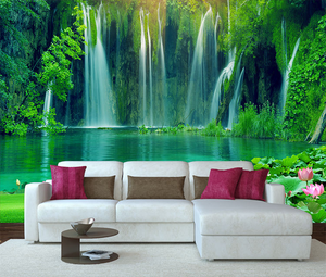 <span class=keywords><strong>Papier</strong></span> <span class=keywords><strong>peint</strong></span> mural 3D Paysage de cascade de lotus vert naturel, décorations murales pour la maison, revêtement mural, autocollants pour le salon - Product Image 4