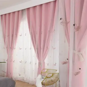 ホームカーテンリビングルーム用の新しいデザインのツンドラ白鳥刺繍ボイルカーテン