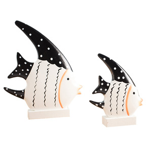 Wooden Striped Tropical Fish Ornament Mediterranean Style 2Pcs Living Room <b>Decor</b> - Product Image 4