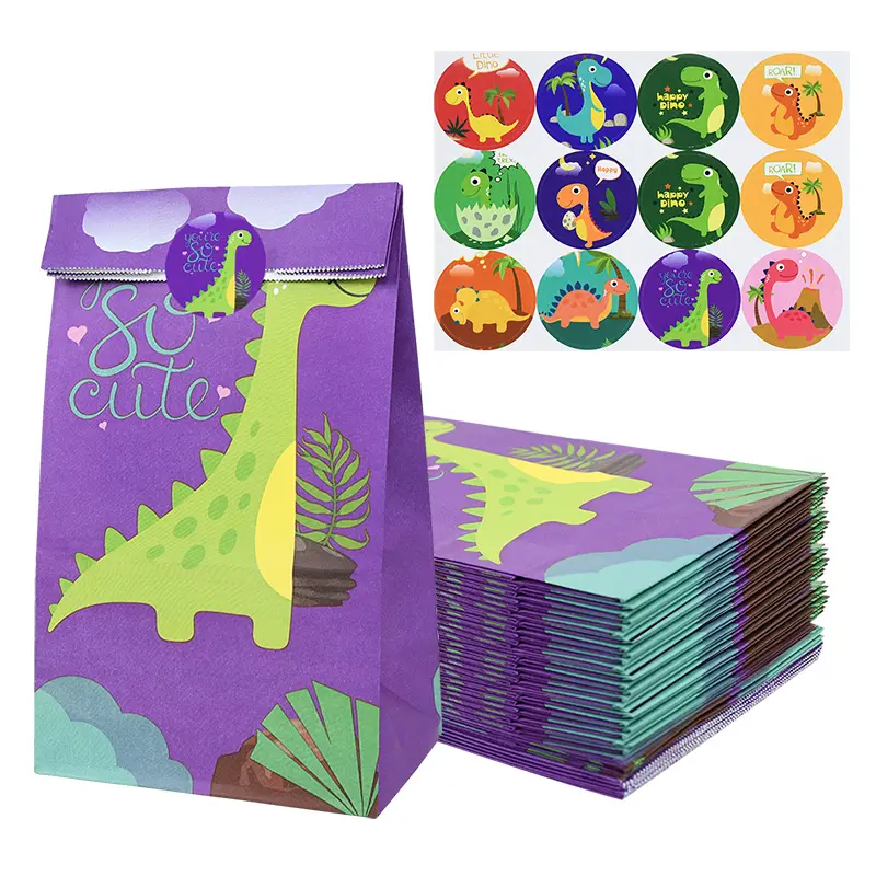 Yeni dinozor kağıt hediye keseleri çocuklar doğum günü partisi için kağıt şeker ambalaj iyilik kutuları ile etiket