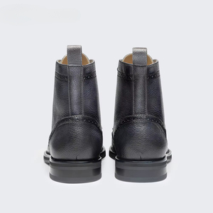 Wholesale <strong>Men</strong> Black Pebble Grain <strong>Brogue</strong> Ankle <strong>Boots</strong> Wingtip Perforation Side Metal Rivets Breathable Lining Daily Dress Shoes - Product Image 4